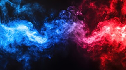 Abstract blue and red smoke on black background.