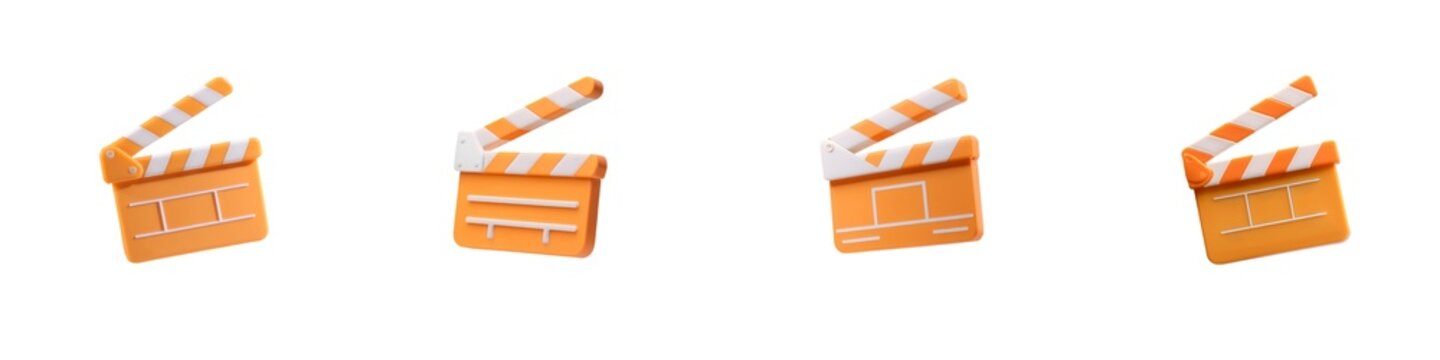 Four film clapperboards shown in sequence, highlighting the filmmaking process and production elements.