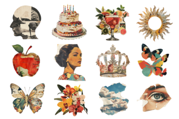PNG Vintage collage art design element set, transparent background