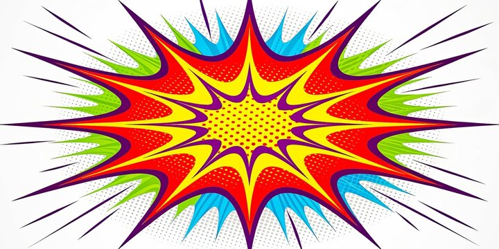 A vibrant and dynamic illustration of a bursting star, with a captivating color scheme and contrasting textures, showcasing the energy of a powerful explosion in a stylized comic book format.