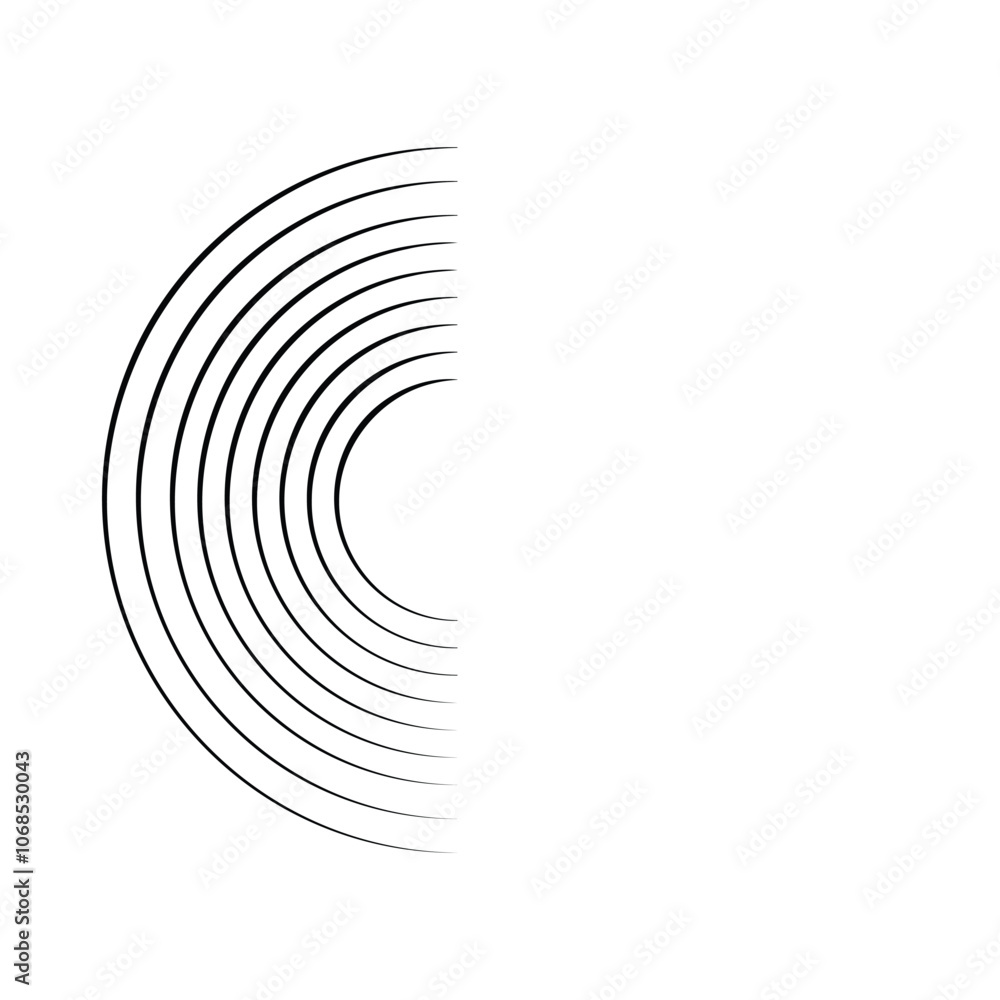 Poster Half circle Lines. distance equal lines concentric spiral. technology round logo. thin line spiral. element. abstract geometric shape. vector illustration