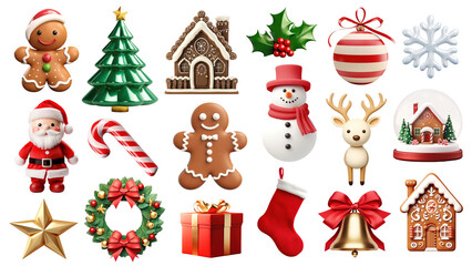 PNG 3D Christmas decoration design element set, transparent background