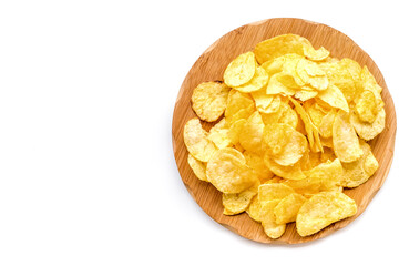 Potato chips ready to eat on white background top view mock up