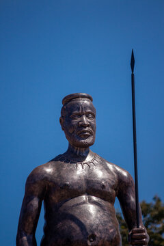 Stone statue of Ngungunyane also known as Gungunhana, the last dynastic emperor of the Empire of Gaza, now part of Mozambique. The status stands in Chimoio City, Manica Province, Mozambique