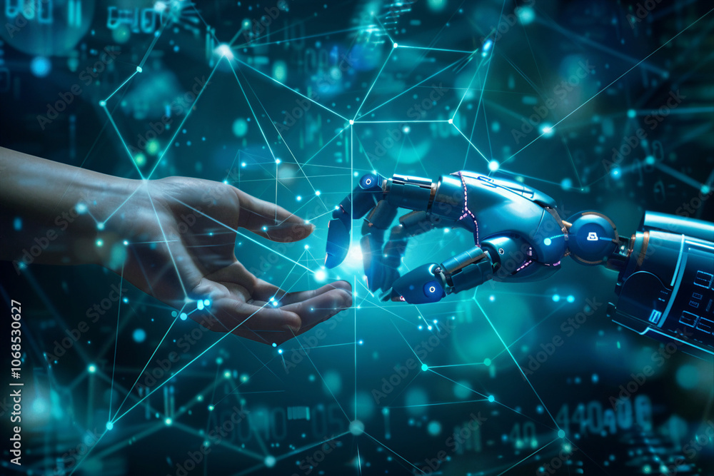 Poster futuristic science innovation in robotics and artificial intelligence - generative ai