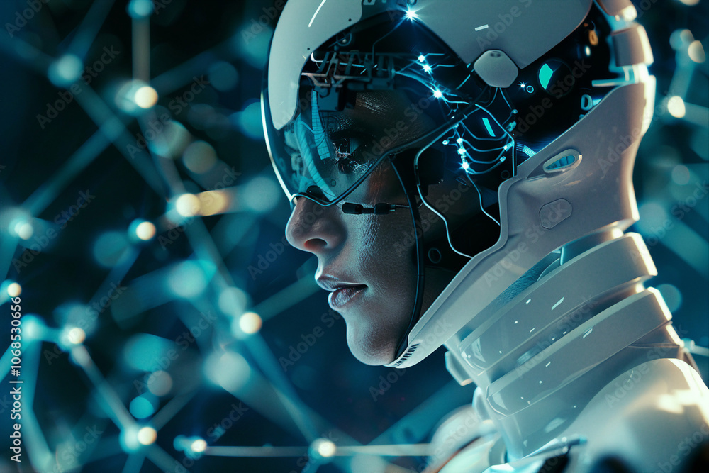 Poster futuristic science innovation in robotics and artificial intelligence - generative ai