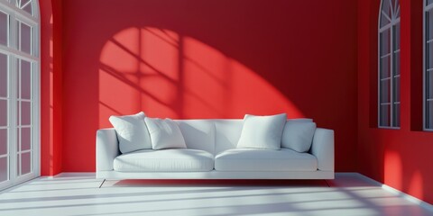 Modern Living Room with Red Walls