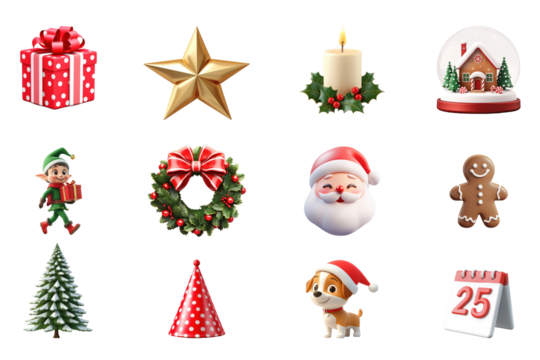 PNG 3d Christmas design element set, transparent background