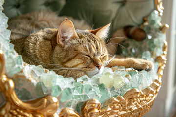 A cat lounges elegantly on cushions in a luxurious aristocratic setting generative AI