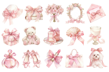 PNG pink coquette design element set, transparent background