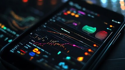Fototapeta premium Close-up of a Smartphone Display Showing Financial Data and Charts
