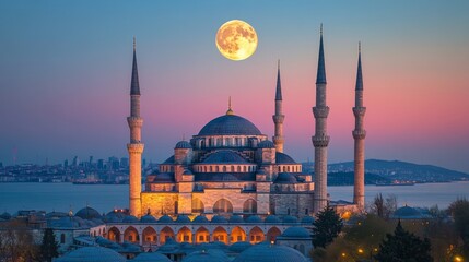 Naklejka premium Moonrise Over Istanbul Mosque
