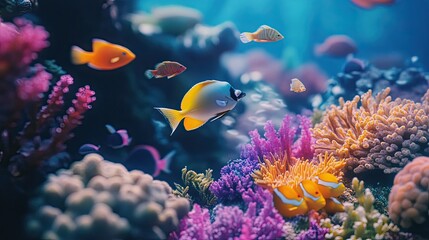 Obraz premium A vibrant coral reef teeming with life, featuring colorful fish swimming amongst the intricate coral formations.