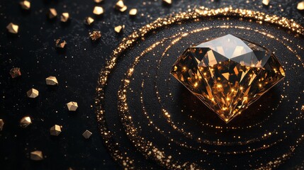 Glistening Gemstone Amidst Golden Swirls