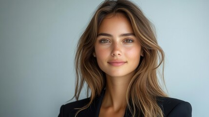 Naklejka premium confident young brazilian businesswoman posing against a bright white background, radiating professionalism and ambition, showcasing her individuality and strength in the corporate world