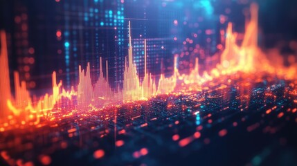 Fototapeta premium Abstract digital data visualization with glowing lines and dots, representing the flow of information and technological advancements.