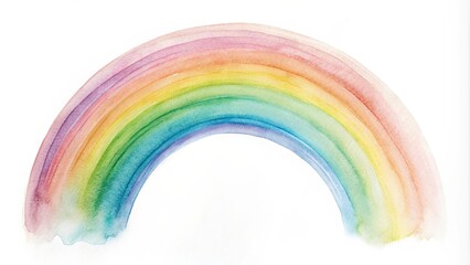 Obraz premium A vibrant watercolor rainbow arc painted with soft, delicate hues, showcasing a gentle transition of color bands