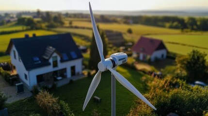 A small wind turbine installed in a rural area, providing clean energy to local homes, a model of sustainable rural living