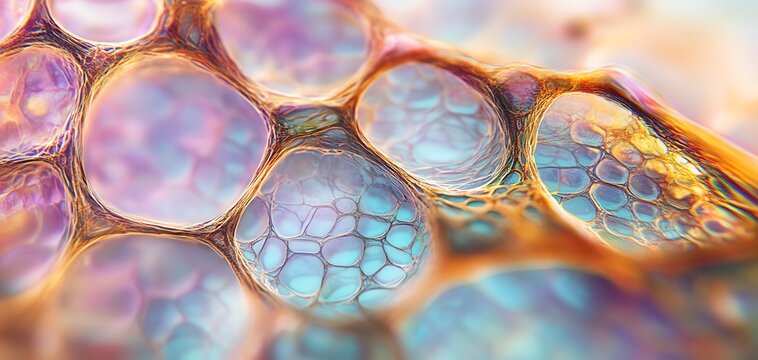 Low-angle view of a vibrant plant cell structure