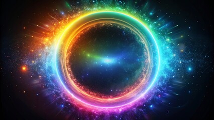 Obraz premium A glowing ring of color and light encircles a vast expanse of twinkling stars, creating a mesmerizing cosmic spectacle.