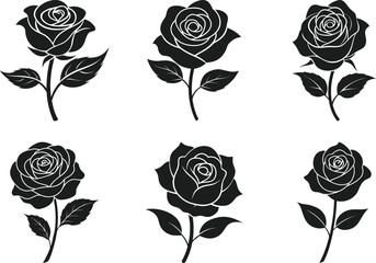 Set of Elegant Rose Silhouettes Vector Illustrations