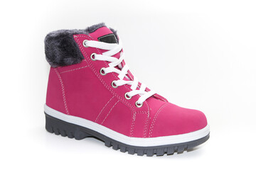 Women's Winter Boots and Shoes. On a white background. Side view. Unbranded model.