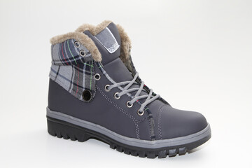 Women's Winter Boots and Shoes. On a white background. Side view. Unbranded model.