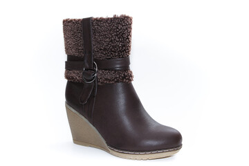 Women's Winter Boots and Shoes. On a white background. Side view. Unbranded model.