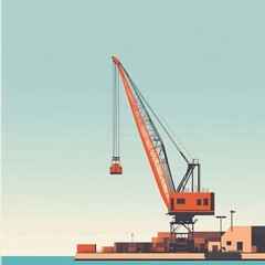 Minimalistic Crane Lifting Cargo at Bright Ocean Port
