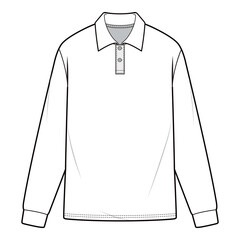 Men's Long Sleeve Polo Shirt, Flat Sketch, Technical Drawing

