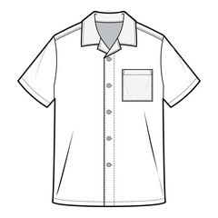 Men's Cuban Collar Shirt, Flat Sketch, Technical Drawing

