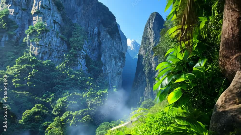 Aufkleber tall cliffs and lush greenery create a breathtaking view in this remote jungle
