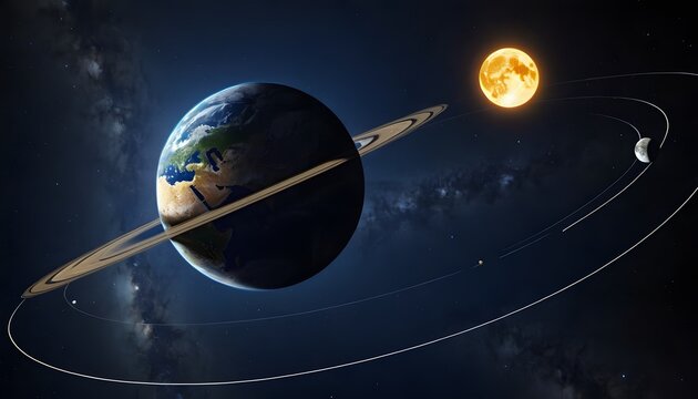 The Earth and Moon Orbiting in Space, Capturing the Celestial Dance of Our Planet and Its Satellite for Educational and Artistic Use