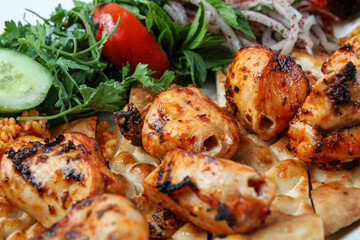 Turkish kebab. Chicken skewers on the barbecue.