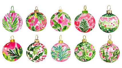 PNG watercolor Christmas bauble ornament  element set, transparent background