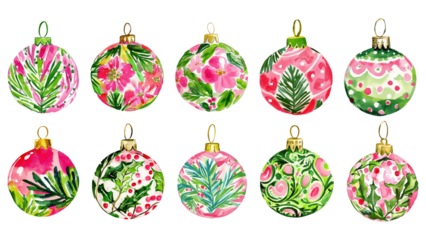 PNG watercolor Christmas bauble ornament  element set, transparent background