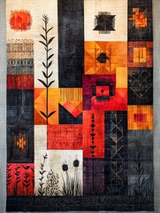 Abstract Textile Design with Bold Colors and Patterns