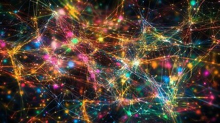 Obraz premium Abstract Colorful Network of Interconnected Lines and Glowing Points