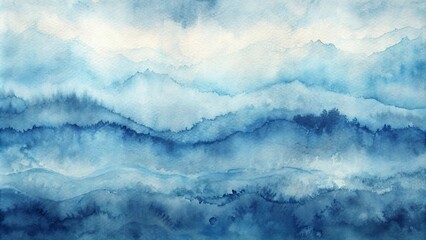 Fototapeta premium Abstract Watercolor Painting of Blue Mountains with Soft Gradients and Hazy Atmosphere