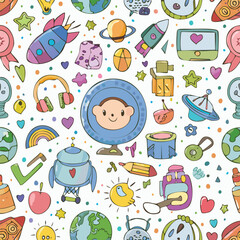 Children's toy hand drawn seamless pattern