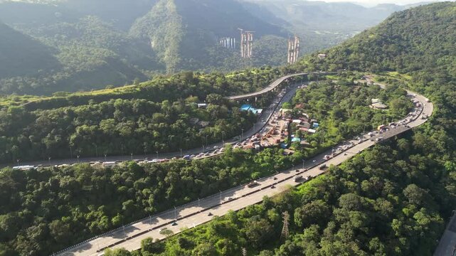 national highway48 in beautiful winter season lonavala hills drone view in in maharashtra