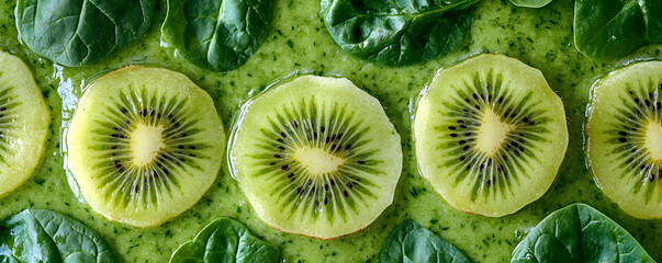 Photo Green Kiwi Spinach Smoothie Healthy Vitamin Diet Fruit