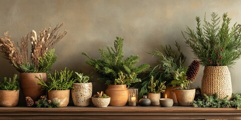 Rustic Christmas Mantel Decor with Greenery and Candles
