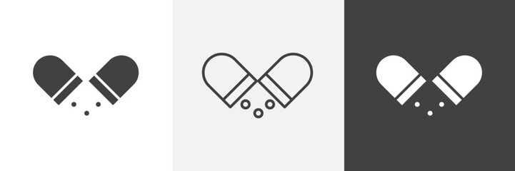 Open capsule pill icon set. vector illustration.