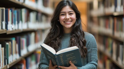 Student in library, engaged with book, symbolizes active learning and study focus.
