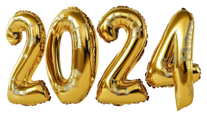 PNG 3d Realistic Gold Foil Balloons of 2024 balloons numbers gold.