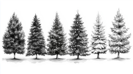 Fototapeta premium Hand-drawn collection of Christmas trees showcasing unique styles and decorations for festive holiday art