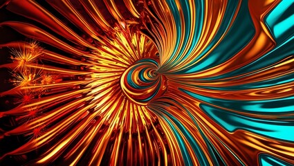 Vibrant abstract design featuring swirling gold and teal patterns, creating a dynamic and energetic visual, perfect for futuristic, modern, and artistic concepts