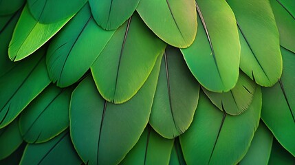 Close-Up of Green Feathers in Layered Abstract Pattern