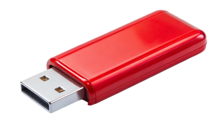 red usb flash drive isolated on transparent background